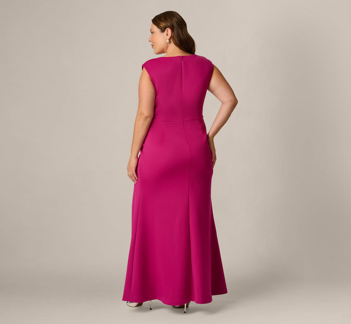 Plus Size Asymmetrical Extended Shoulder Mermaid Gown - Hot Orchid | Adrianna Papell