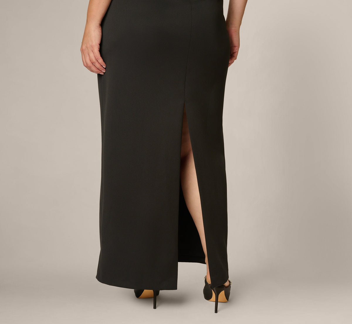 Plus Size Origami Bow Shoulder Stretch Column Gown - Black | Adrianna Papell