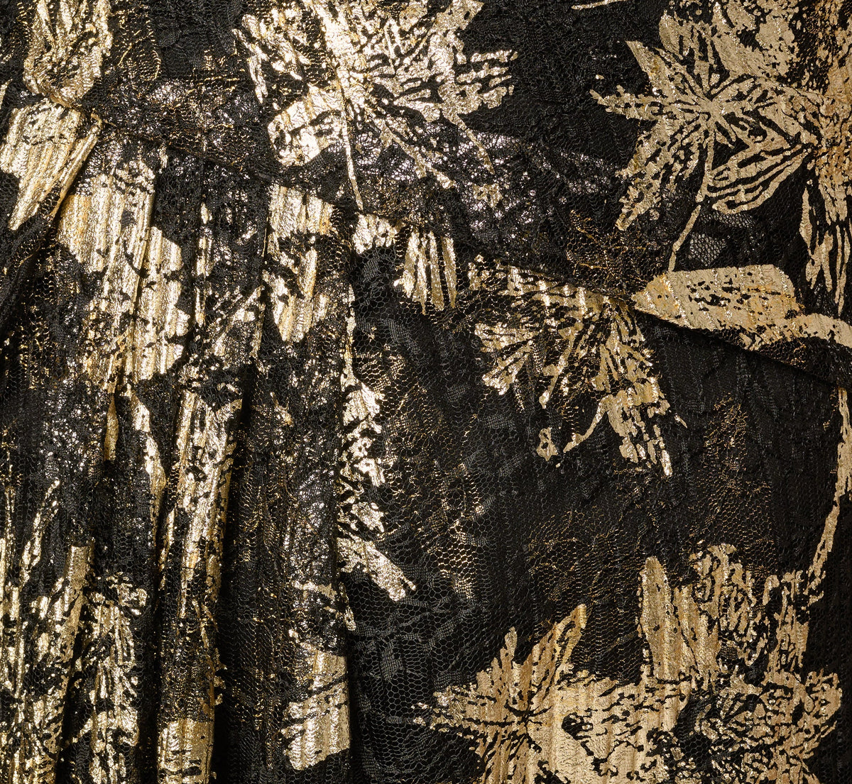 Plus Size Short Sleeve Metallic Floral Stretch Lace Draped Gown - Black Gold | Adrianna Papell