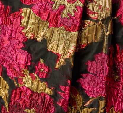 Plus Size One Shoulder Metallic Floral Jacquard Gown - Black Pink Multi | Adrianna Papell