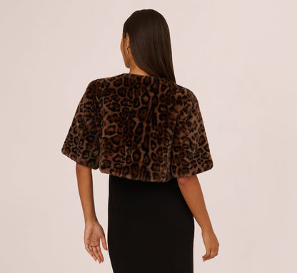 Animal Print Faux Fur Bolero Shrug - Brown Black | Adrianna Papell
