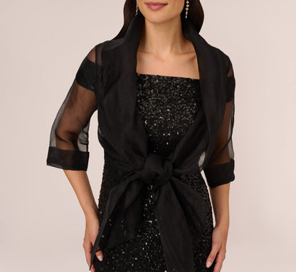 Organza Wrap Jacket With Short Sleeves - Black | Adrianna Papell