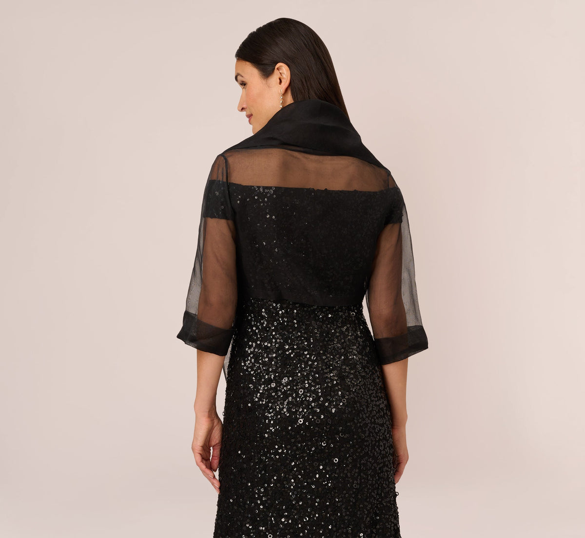 Organza Wrap Jacket With Short Sleeves - Black | Adrianna Papell