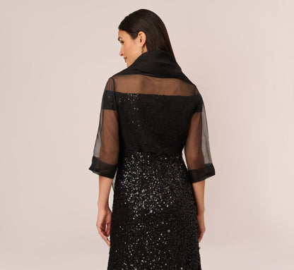 Organza Wrap Jacket With Short Sleeves - Black | Adrianna Papell
