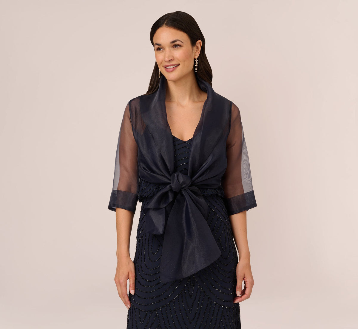 Organza Wrap Jacket With Short Sleeves - Midnight | Adrianna Papell