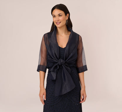 Organza Wrap Jacket With Short Sleeves - Midnight | Adrianna Papell