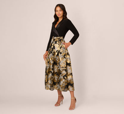 Combo Floral Jacquard Dress - Black Gold | Adrianna Papell