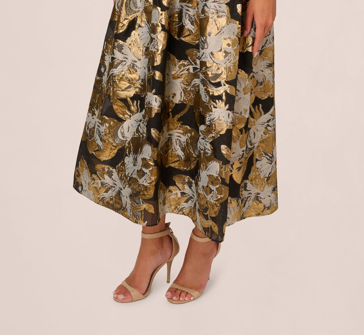 Combo Floral Jacquard Dress - Black Gold | Adrianna Papell