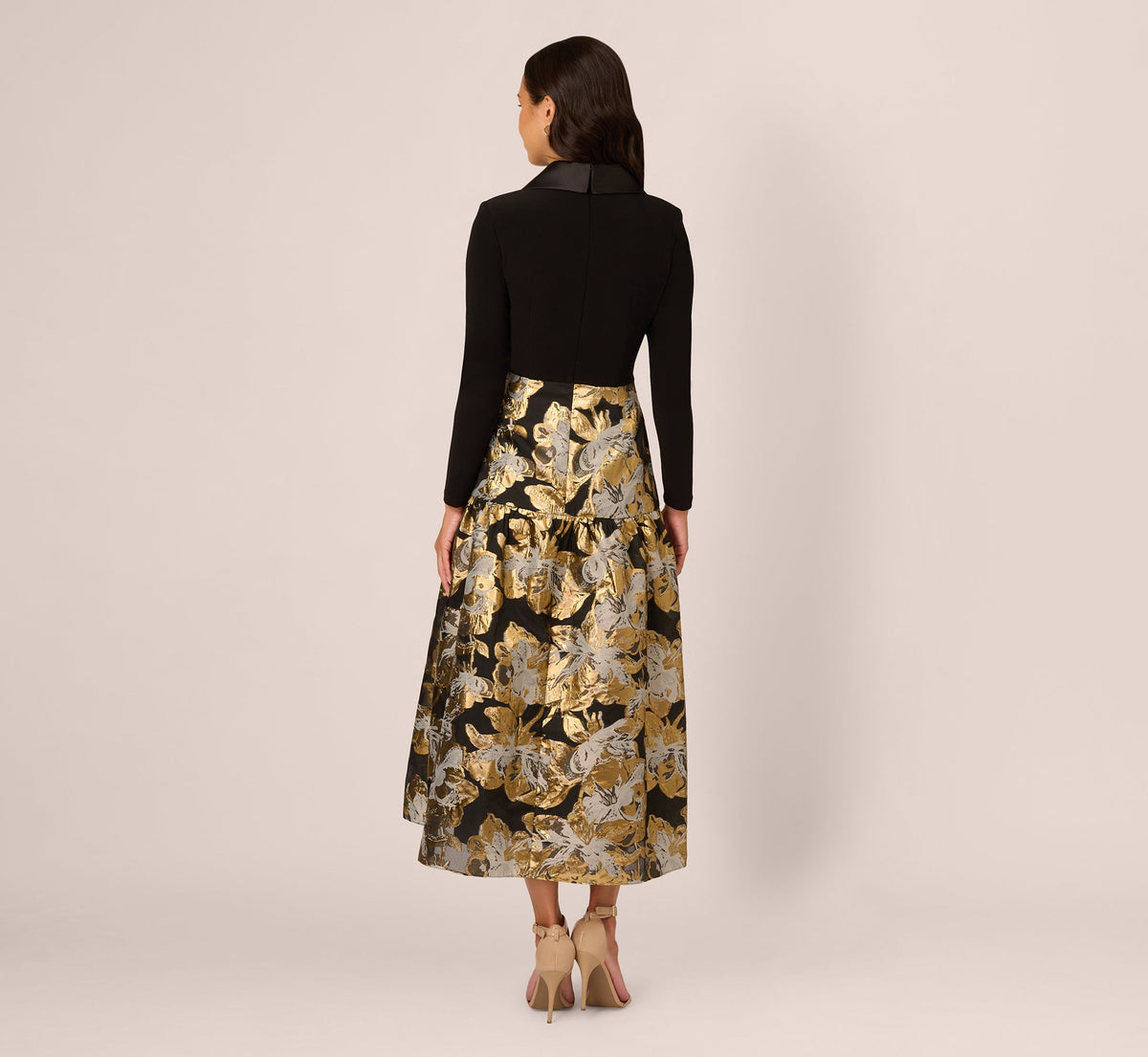 Combo Floral Jacquard Dress - Black Gold | Adrianna Papell