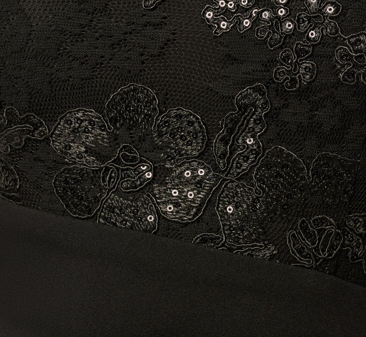 Sequin Floral Lace Dress With Sheer Bell Sleeves - Black | Adrianna Papell