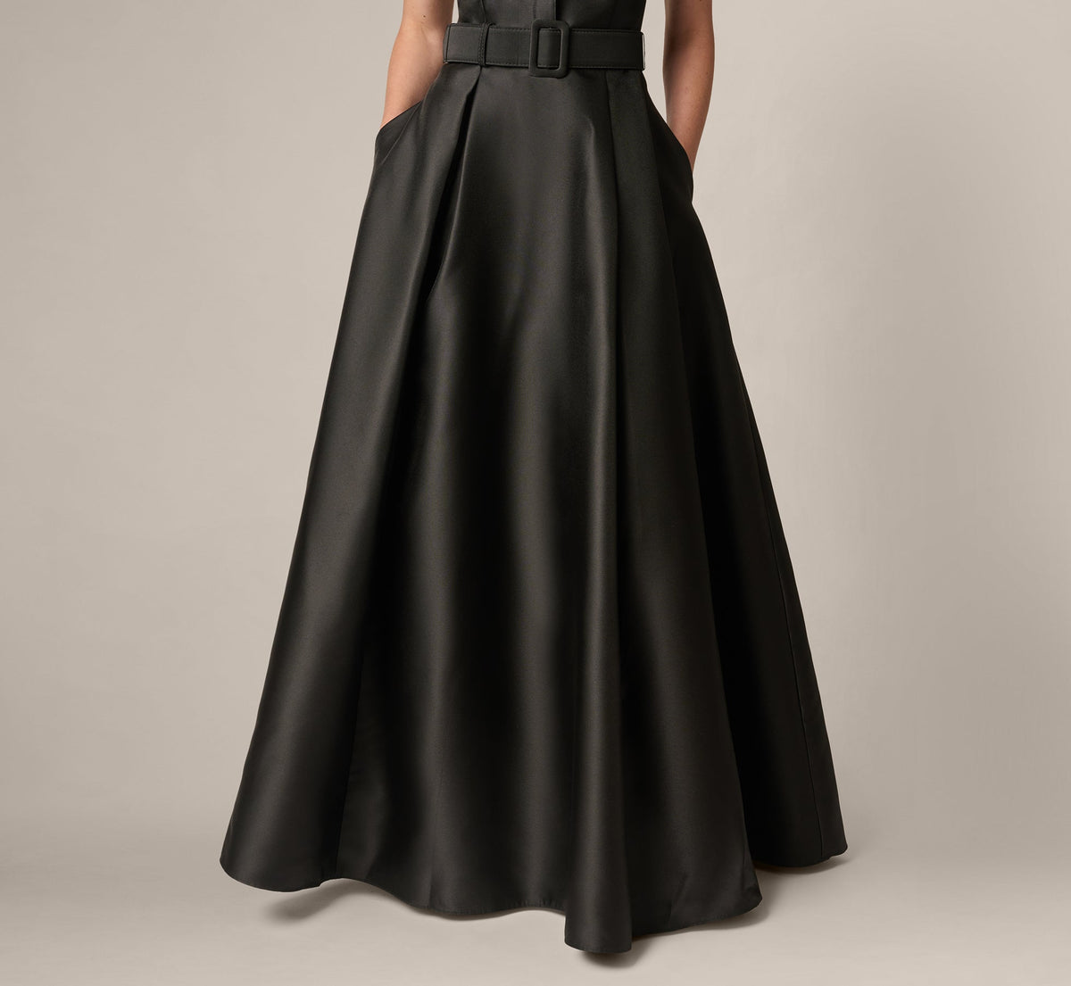 Cap Sleeve Belted Mikado Ballgown - Black | Adrianna Papell