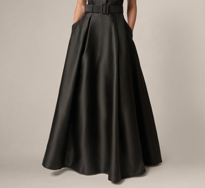 Cap Sleeve Belted Mikado Ballgown - Black | Adrianna Papell
