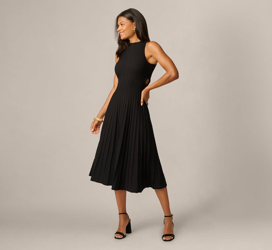 Rib Knit Cutout A Line Midi Dress - Black | Adrianna Papell