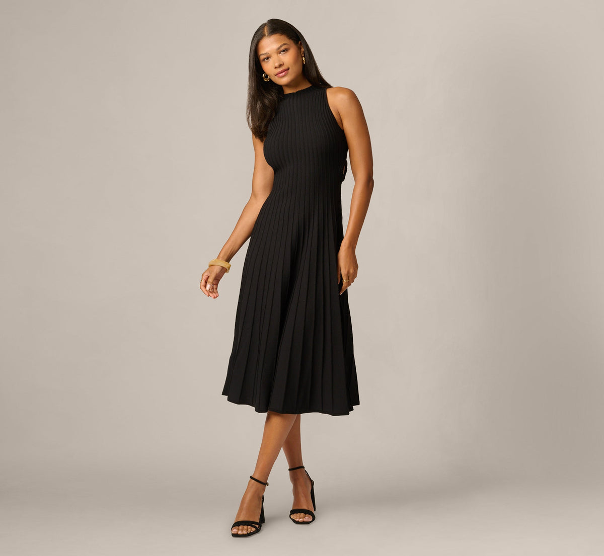 Rib Knit Cutout A Line Midi Dress - Black | Adrianna Papell