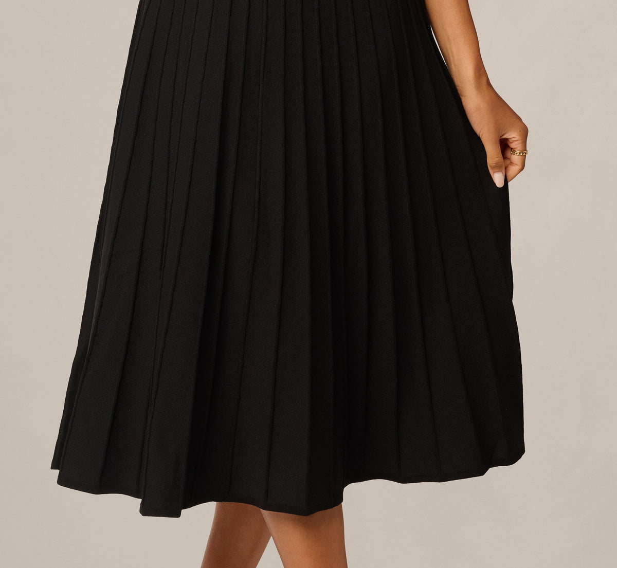 Rib Knit Cutout A Line Midi Dress - Black | Adrianna Papell