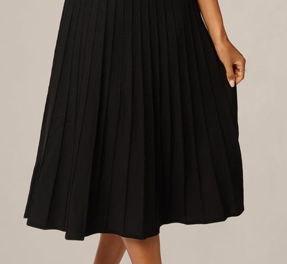 Rib Knit Cutout A Line Midi Dress - Black | Adrianna Papell