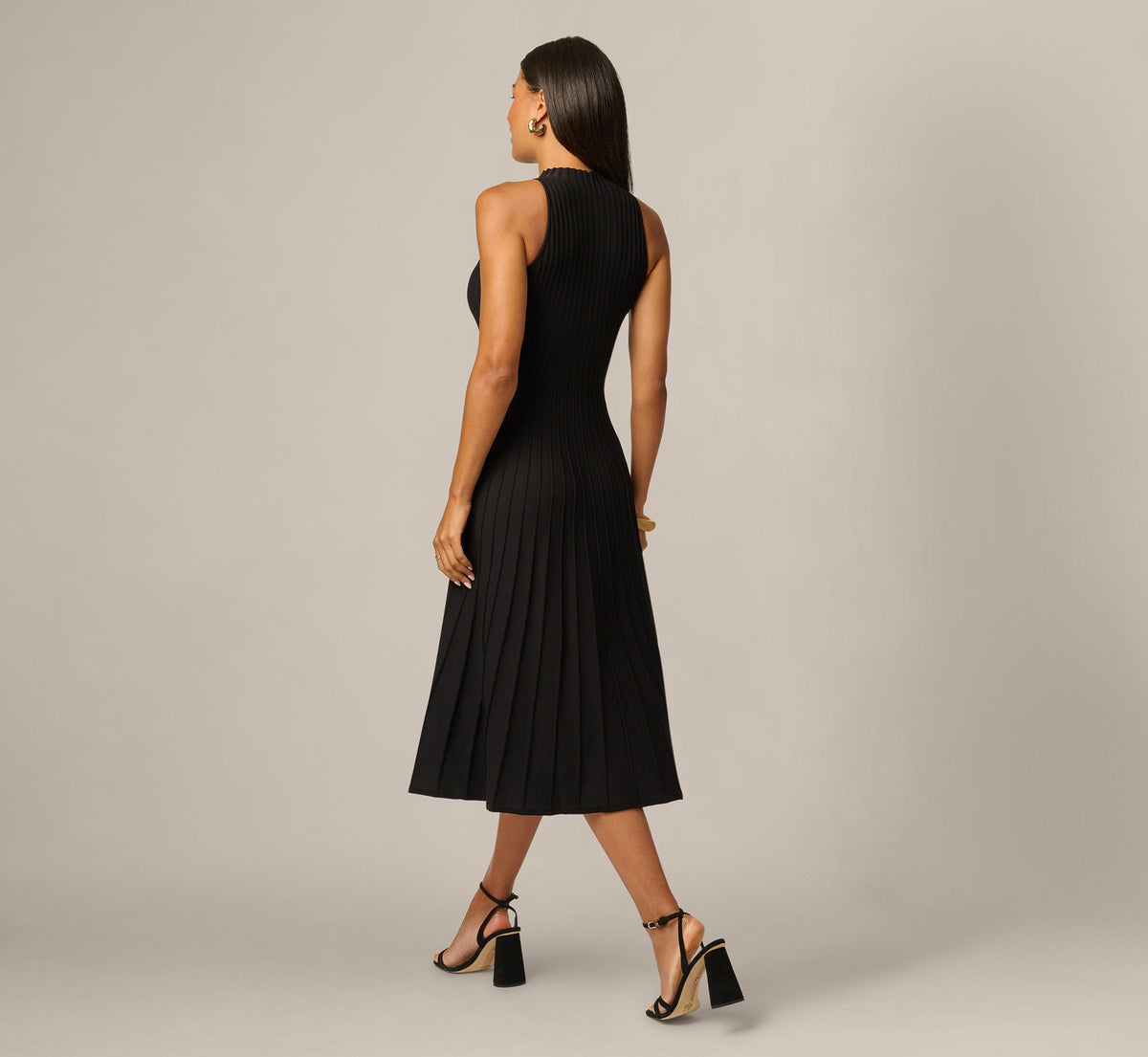 Rib Knit Cutout A Line Midi Dress - Black | Adrianna Papell