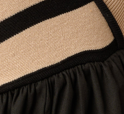 Off Shoulder Chevron Cotton Combo Midi Dress - Black Ecru | Adrianna Papell