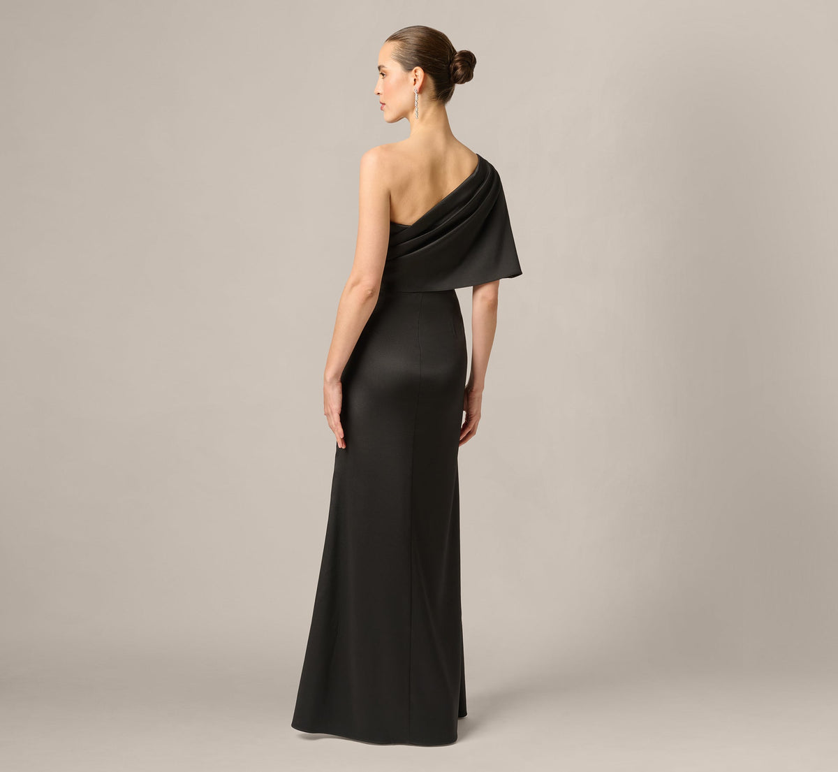 Draped One Shoulder Stretch Mikado Mermaid Gown - Black | Adrianna Papell