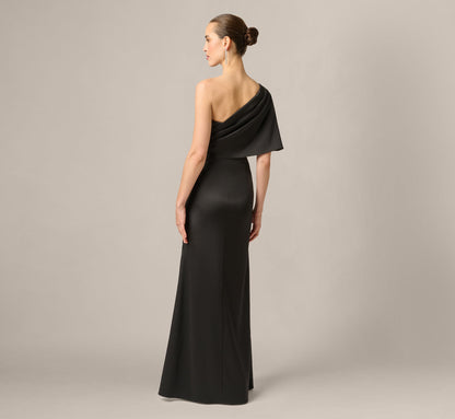 Draped One Shoulder Stretch Mikado Mermaid Gown - Black | Adrianna Papell