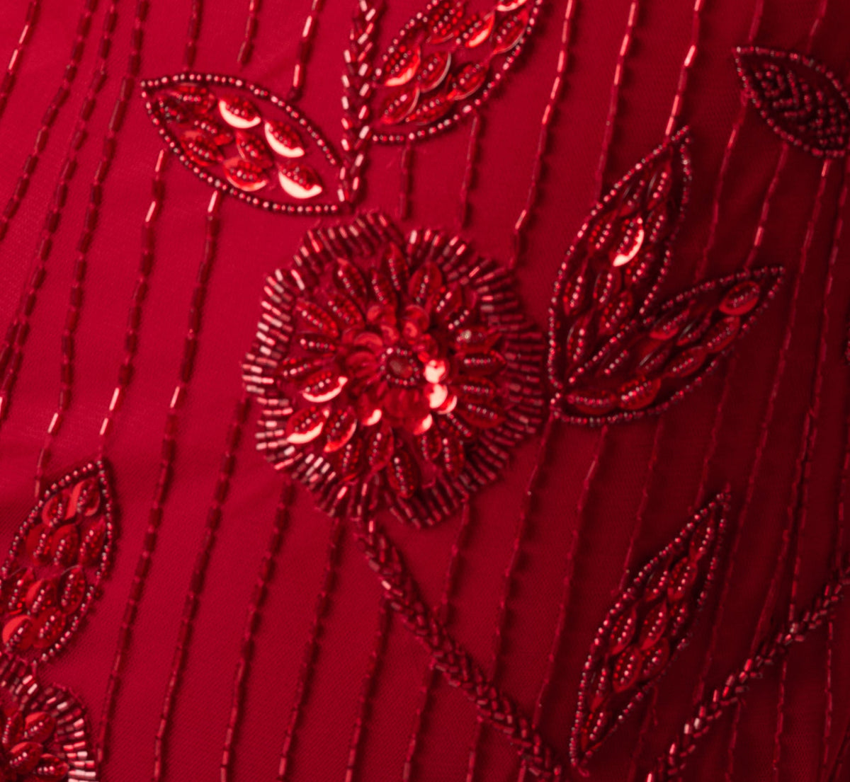 Short Sleeve Linear Floral Beaded Column Gown - Cranberry | Adrianna Papell
