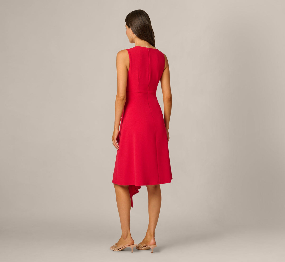 Asymmetrical Brooch Draped Midi Dress - Red | Adrianna Papell
