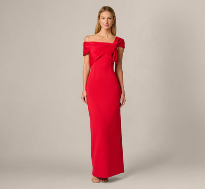 Origami Bow Shoulder Stretch Column Gown - Super Red | Adrianna Papell