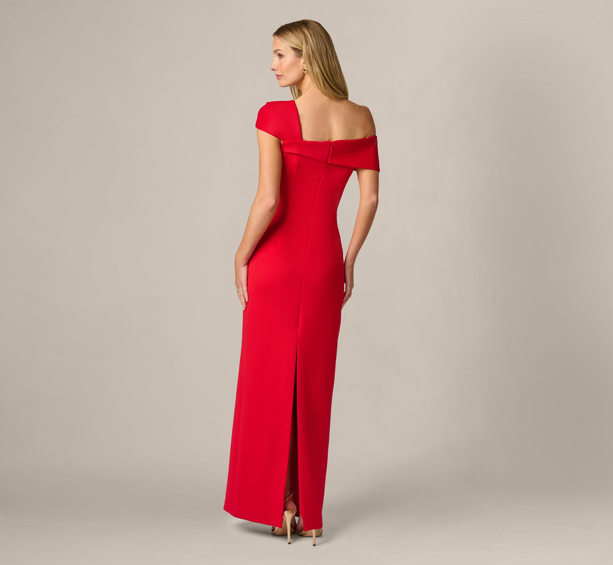 Origami Bow Shoulder Stretch Column Gown - Super Red | Adrianna Papell