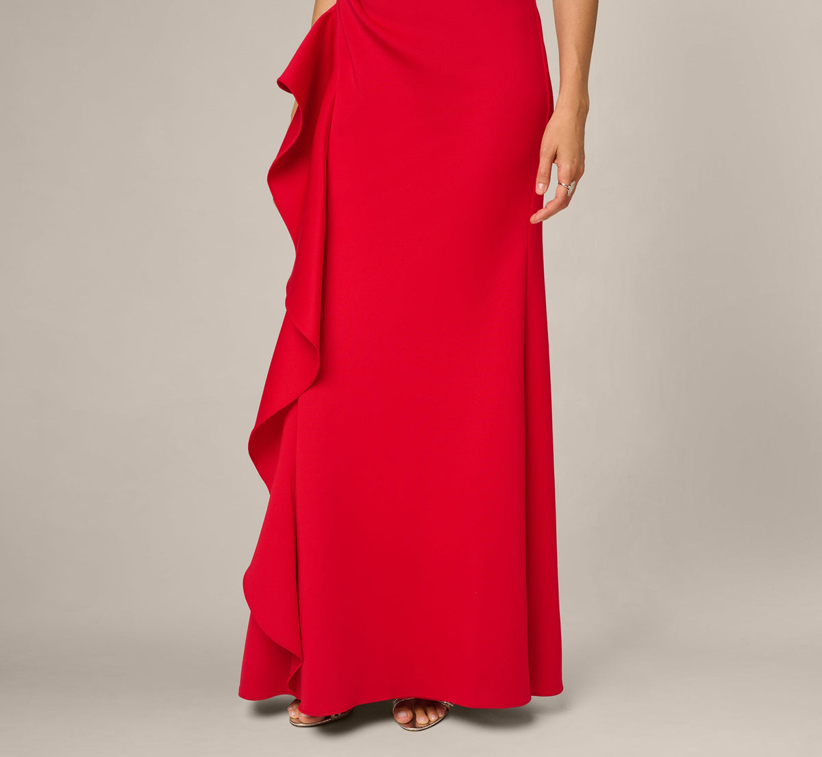 Square Neck Draped Flounce Stretch Gown - Super Red | Adrianna Papell