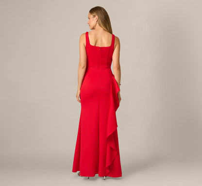 Square Neck Draped Flounce Stretch Gown - Super Red | Adrianna Papell