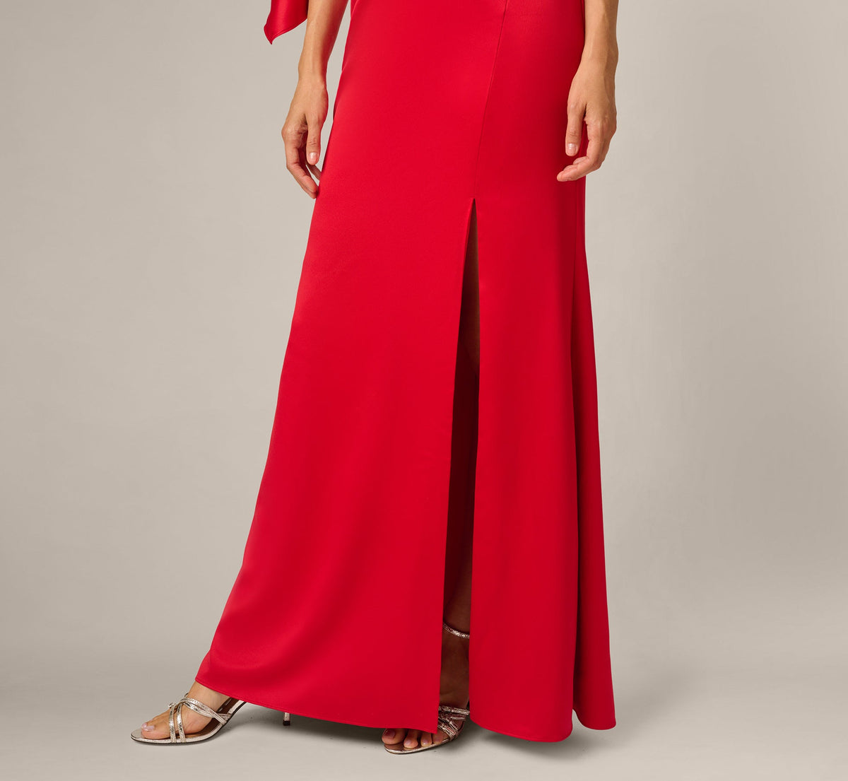 Satin Beaded Collar Asymmetrical Cape Gown - Red | Adrianna Papell