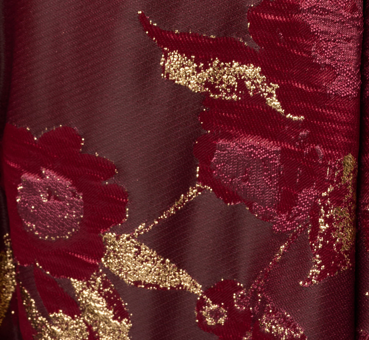 Off Shoulder Metallic Jacquard Midi Dress - Burgundy Gold | Adrianna Papell