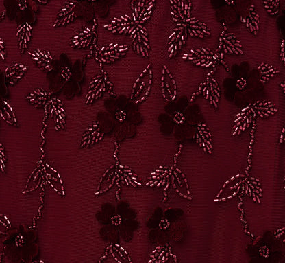 Velvet Floral Beaded Gown With Sheer Tank Straps - Mahogany | Adrianna Papell