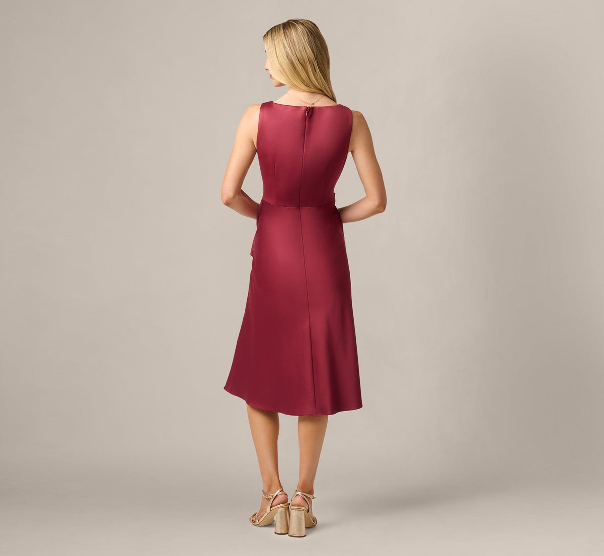 Satin Cowl Neck Draped Midi Dress - Crimson Haze | Adrianna Papell