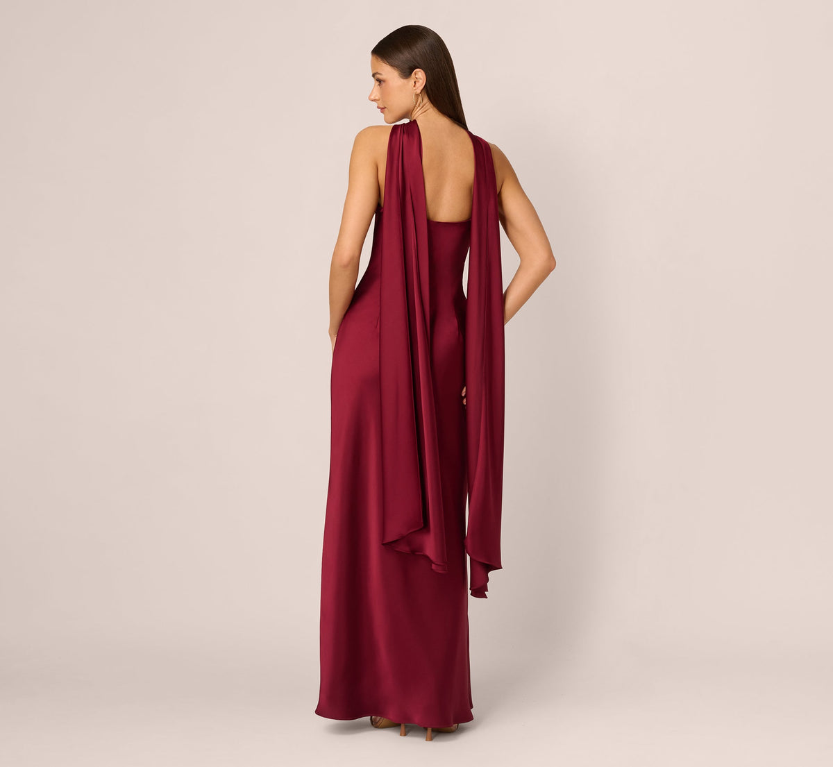 Strapless Scarf Chain Satin Dress - Crimson Haze | Adrianna Papell