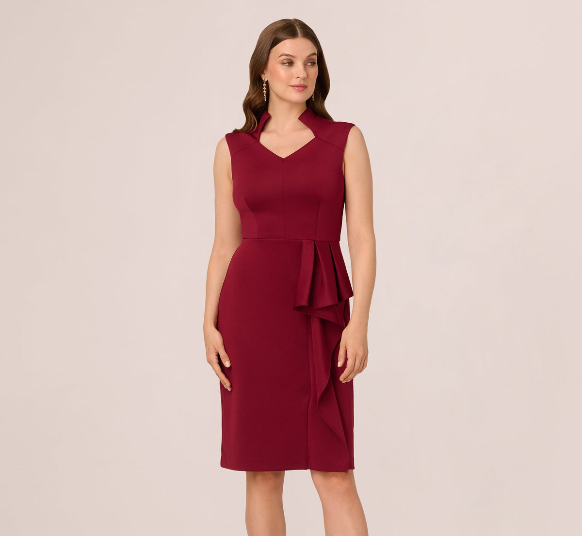 Sleeveless Queen Anne Sheath Dress - Crimson Haze | Adrianna Papell