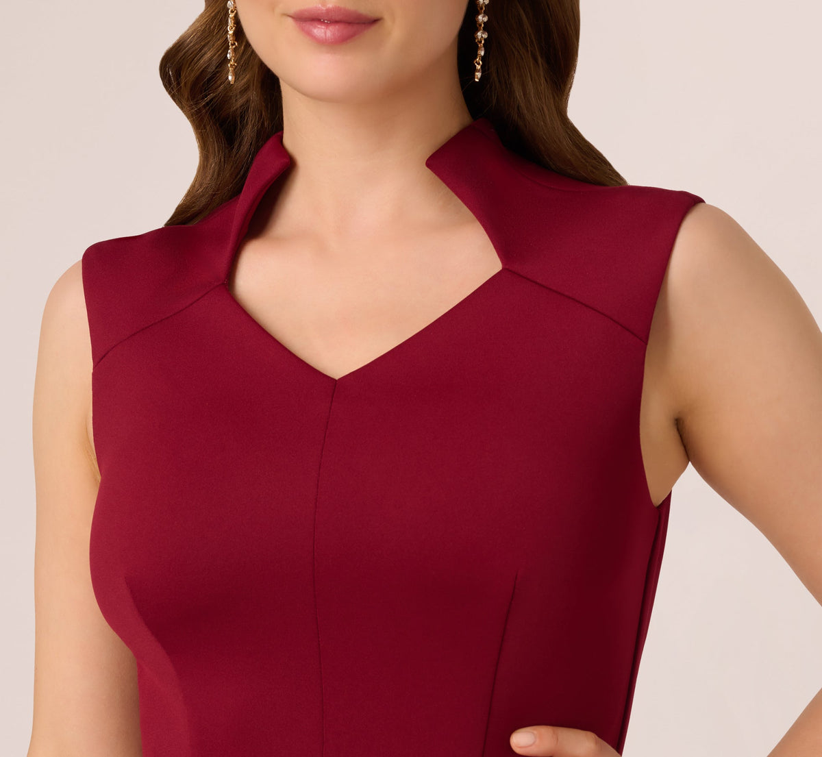 Sleeveless Queen Anne Sheath Dress - Crimson Haze | Adrianna Papell