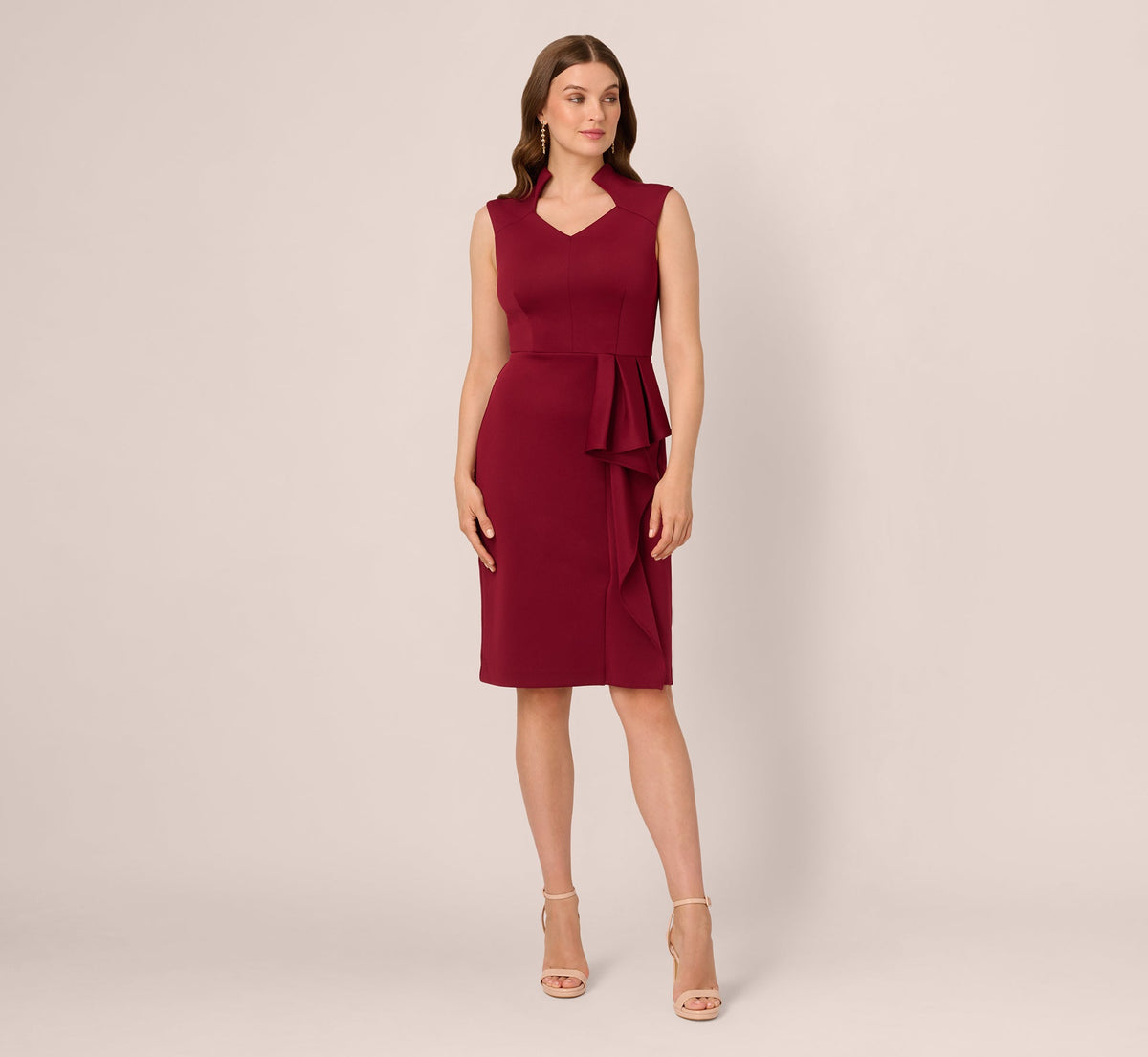 Sleeveless Queen Anne Sheath Dress - Crimson Haze | Adrianna Papell