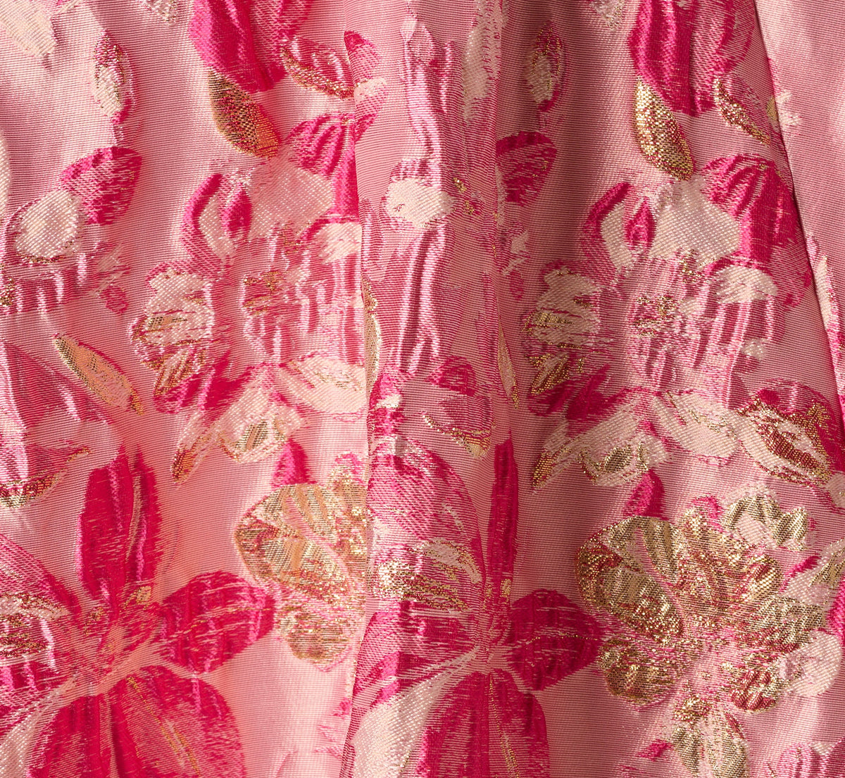 Metallic Floral Jacquard Ruffle Midi Dress - Pink Multi | Adrianna Papell