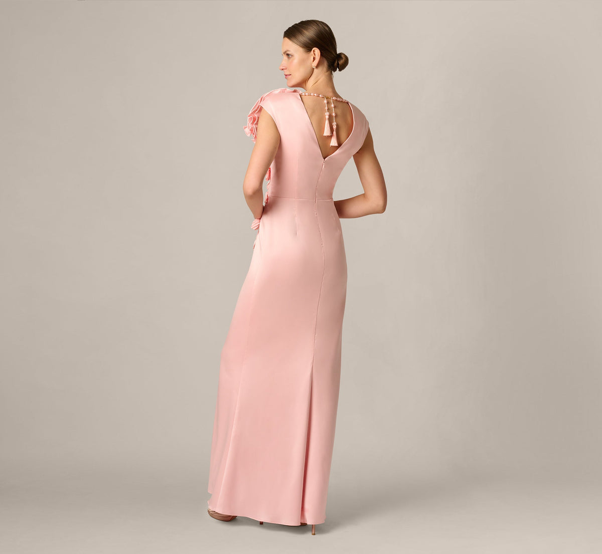 Stretch Mikado Rosette Shoulder Gown - Pink Cloud | Adrianna Papell