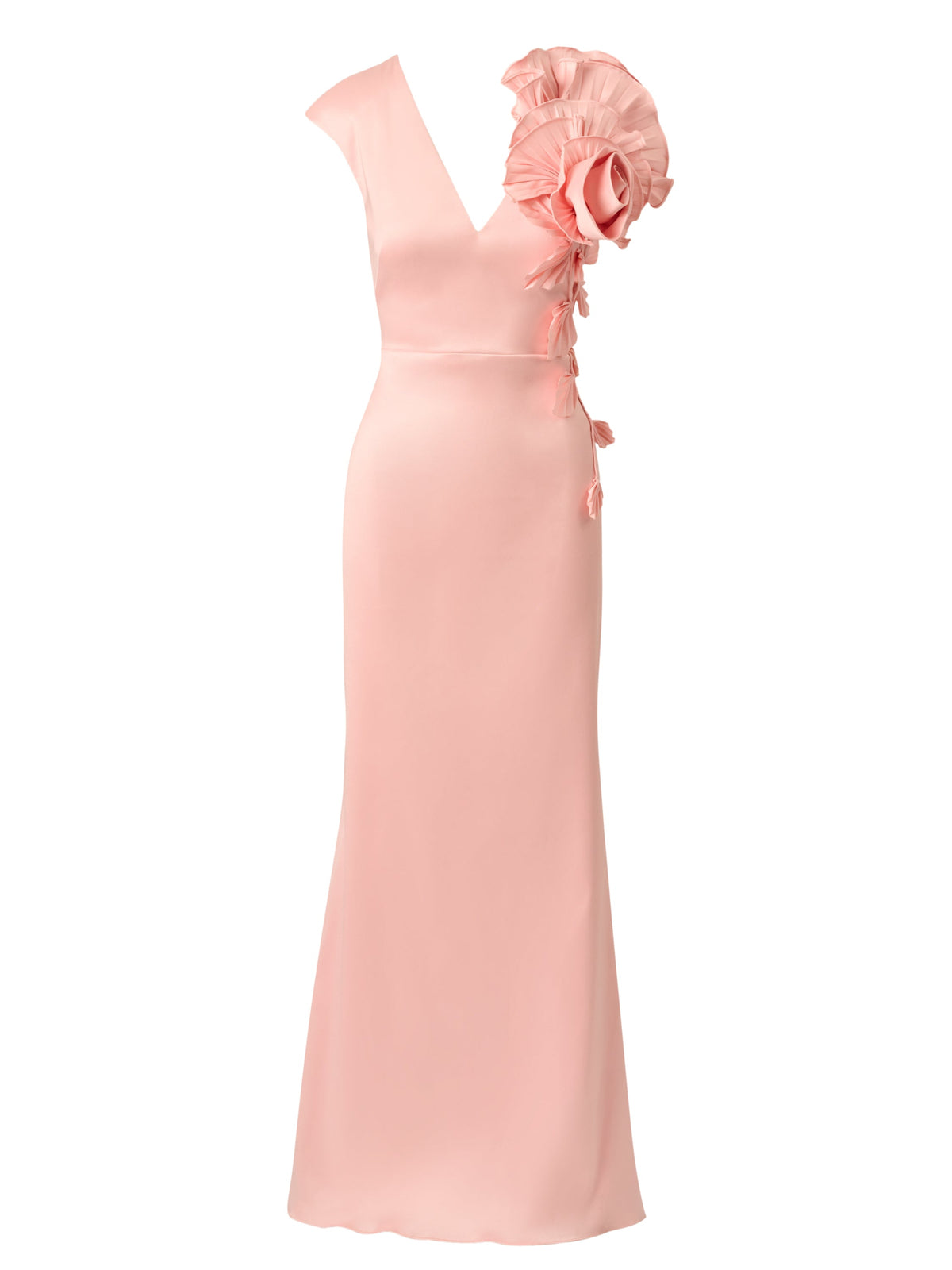 Stretch Mikado Rosette Shoulder Gown - Pink Cloud | Adrianna Papell