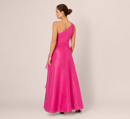 One Shoulder Tulle Cascade Gown - Lipstick | Adrianna Papell
