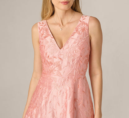 Floral Embroidered Dupioni A Line Midi Dress - Light Pink | Adrianna Papell