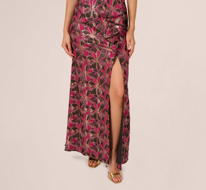 Off Shoulder Jacquard Gown - Fuchsia Multi | Adrianna Papell