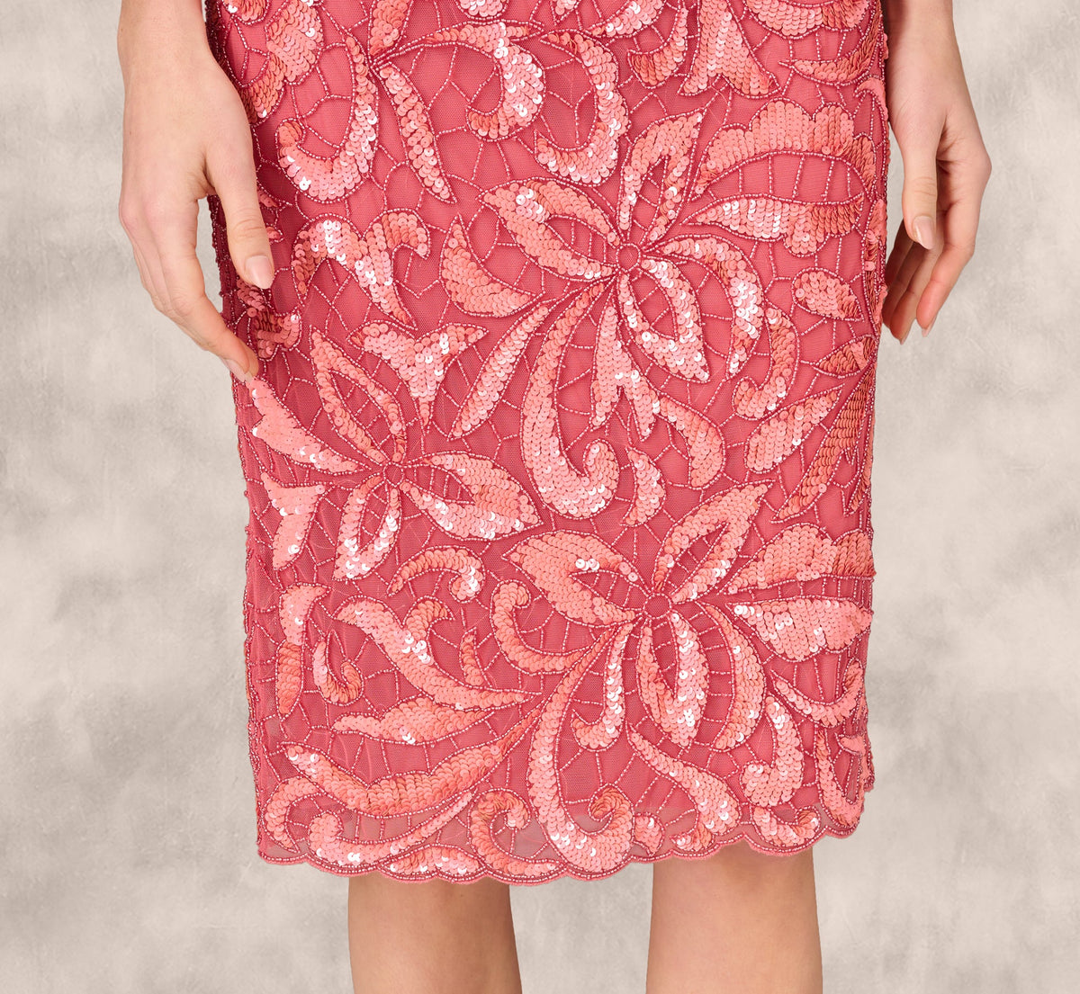 Beaded Halter Midi Sheath Dress - Summer Rose | Adrianna Papell