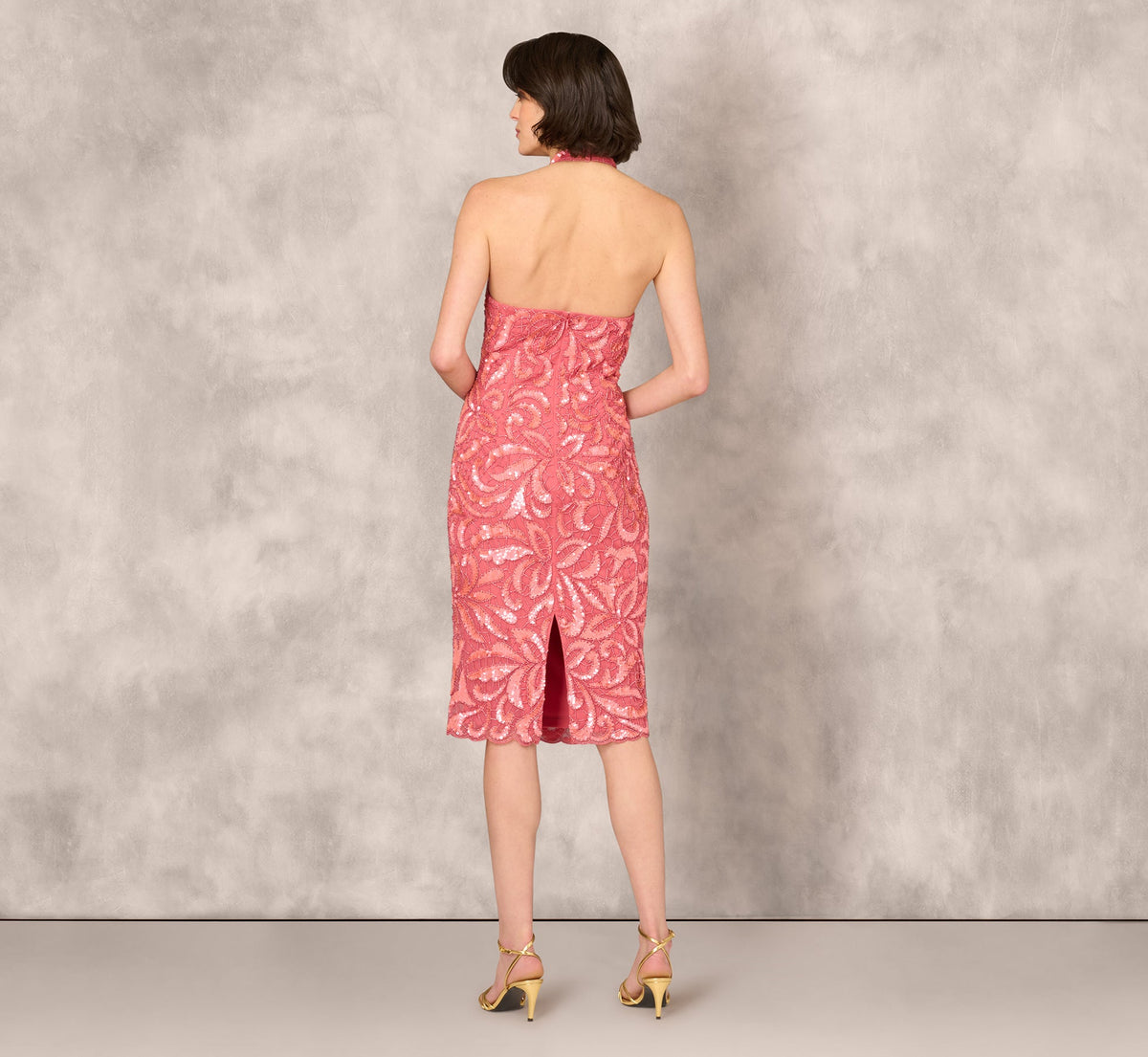 Beaded Halter Midi Sheath Dress - Summer Rose | Adrianna Papell