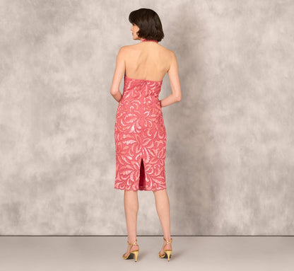 Beaded Halter Midi Sheath Dress - Summer Rose | Adrianna Papell