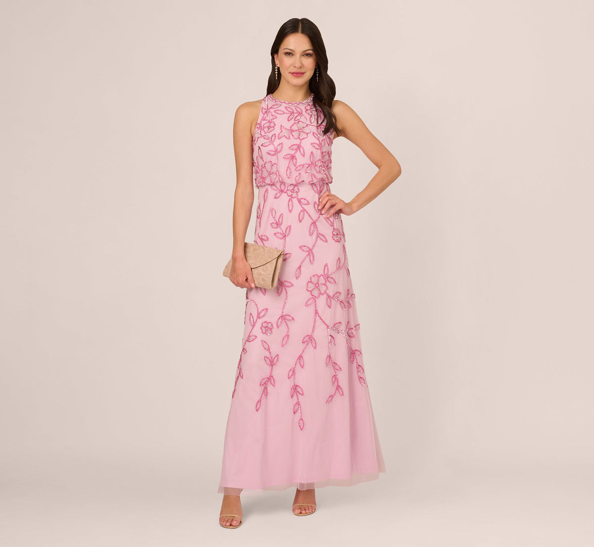 Sleeveless Blouson Mermaid Gown With Jasmine Beading - Pink Lace | Adrianna Papell