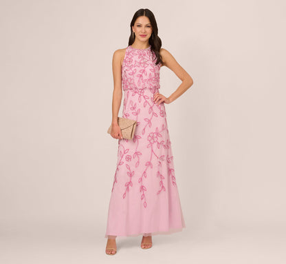 Sleeveless Blouson Mermaid Gown With Jasmine Beading - Pink Lace | Adrianna Papell