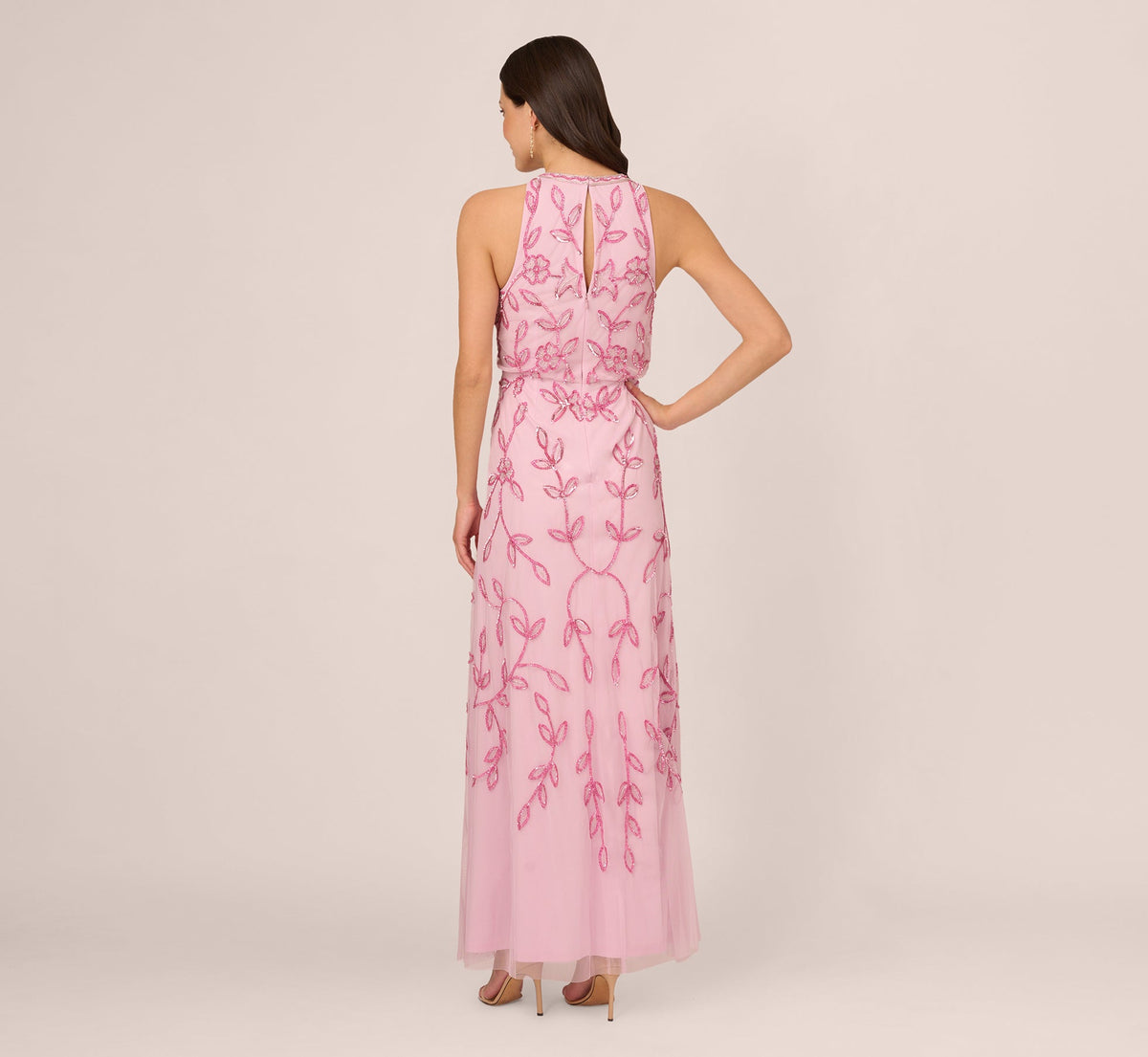 Sleeveless Blouson Mermaid Gown With Jasmine Beading - Pink Lace | Adrianna Papell